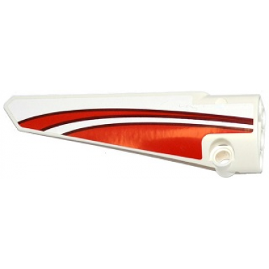 white technic panel fairing 5 long smooth side a with red curved stripes pattern sticker - set 42040