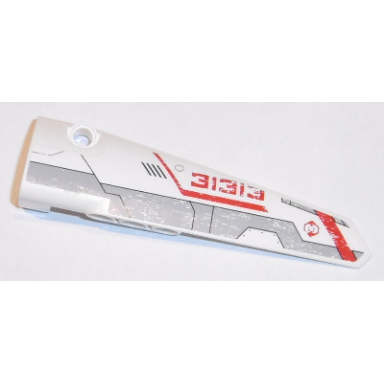 white technic panel fairing 5 long smooth side a with red 31313 and light bluish gray and red stripes pattern sticker - set 31313