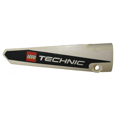 white technic panel fairing 5 long smooth side a with black line and lego technic logo pattern sticker - set 42039