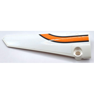 white technic panel fairing 5 long smooth side a with dark bluish gray and orange stripes pattern sticker - set 42052