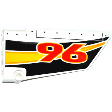 white technic panel fairing 18 large smooth side b with red 96 and yellow orange and white stripes on black background pattern sticker - set 42044