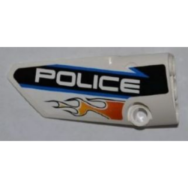 white technic panel fairing 3 small smooth long side a with orange flames and white police on black background pattern sticker - set 8221