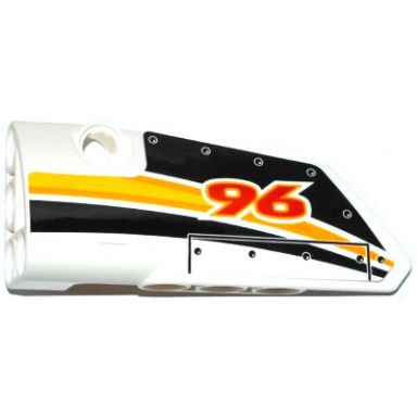 white technic panel fairing 3 small smooth long side a with red 96 and yellow orange and white stripes pattern sticker - set 42044