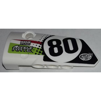white technic panel fairing 3 small smooth long side a with number 80 sponsorship logos and black lime and red styling pattern sticker - set 42065
