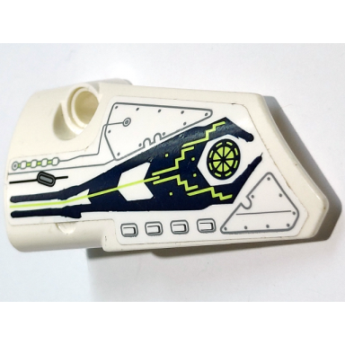 white technic panel fairing 3 small smooth long side a with lime lines on dark blue background air vents light bluish gray circuitry and hull plates with rivets pattern sticker - set 71311