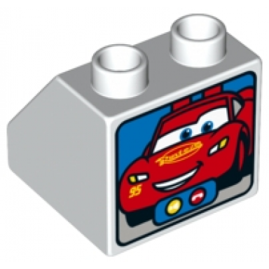 white duplo brick 2 x 2 x 1 1 2 slope 45 with video call screen and lightning mcqueen pattern