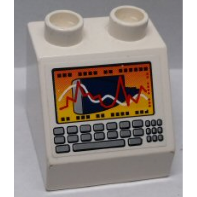 white duplo brick 2 x 2 x 1 1 2 slope 45 with charts and keyboard pattern sticker - set 7840