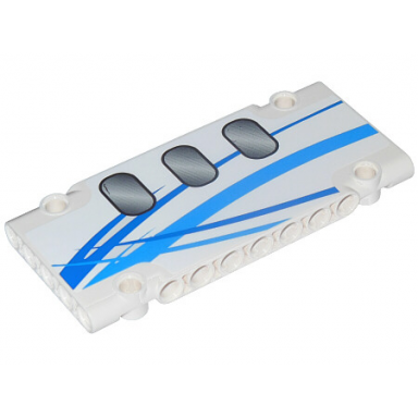 white technic panel plate 5 x 11 x 1 with blue curved stripes and airplane windows pattern model left sticker - set 42025