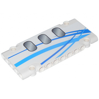 white technic panel plate 5 x 11 x 1 with blue curved stripes and airplane windows pattern model right sticker - set 42025