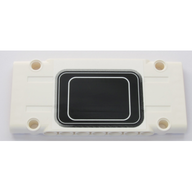white technic panel plate 5 x 11 x 1 with black rectangle with rounded corners and 2 silver stripes pattern sticker - set 42043