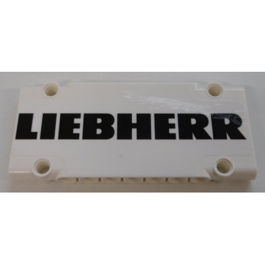 white technic panel plate 5 x 11 x 1 with black liebherr pattern sticker - set 42100