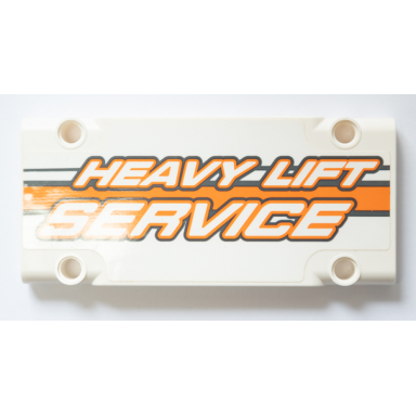 white technic panel plate 5 x 11 x 1 with heavy lift service and dark bluish gray and orange stripes pattern model left side sticker - set 42052