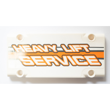 white technic panel plate 5 x 11 x 1 with heavy lift service and dark bluish gray and orange stripes pattern model right side sticker - set 42052