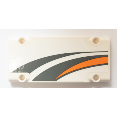 white technic panel plate 5 x 11 x 1 with dark bluish gray and orange stripes pattern model left side sticker - set 42052