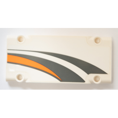 white technic panel plate 5 x 11 x 1 with dark bluish gray and orange stripes pattern model right side sticker - set 42052