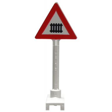 white road sign triangle with level crossing small thick pattern