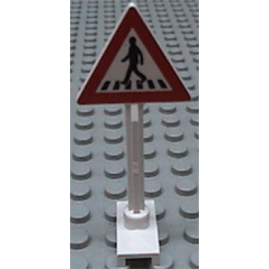 white road sign triangle with pedestrian crossing 1 person in crosswalk pattern