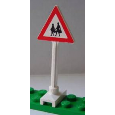 white road sign triangle with pedestrian crossing 2 people pattern