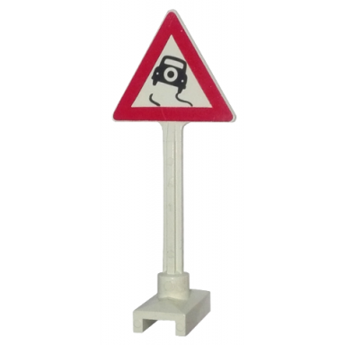 white road sign triangle with skidding car pattern car with tire on back