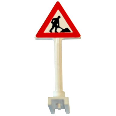 white road sign triangle with road repair worker and 1 pile pattern
