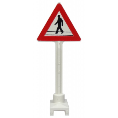 white road sign triangle with pedestrian crossing 1 person pattern