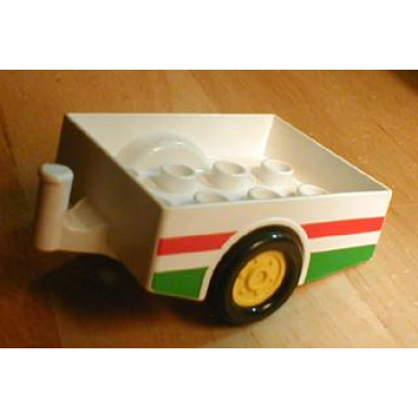 white duplo trailer with hitch ends and green and red stripe pattern