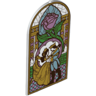 white glass for door frame 1 x 6 x 7 arched with notches and rounded pillars with stained glass rose prince and princess pattern