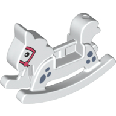 white duplo rocking horse with spots and bridle pattern