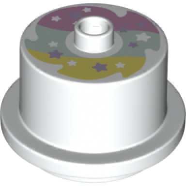white duplo cake with rainbow frosting and stars on top pattern