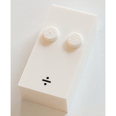 white brick braille 2 x 4 with 2 studs with black division sign ã· pattern dots-25 â 