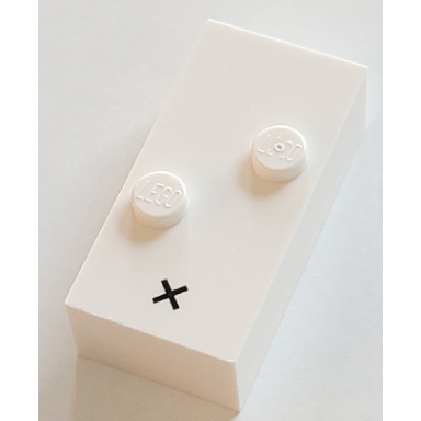 white brick braille 2 x 4 with 2 studs with black multiplication sign ã pattern dots-35 â  french with antoine numbers