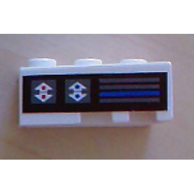 white wedge 3 x 2 left with blue and red arrows and horizontal bars pattern sticker - set 8286