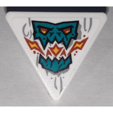 white road sign 2 x 2 triangle with open o clip with dark turquoise skull breathing flames with orange and yellow eyes pattern sticker - set 71747