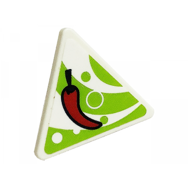 white road sign 2 x 2 triangle with open o clip with red chili pepper on lime curved stripes pattern sticker - set 41701