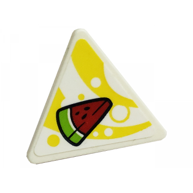 white road sign 2 x 2 triangle with open o clip with watermelon on yellow curved stripes pattern sticker - set 41701