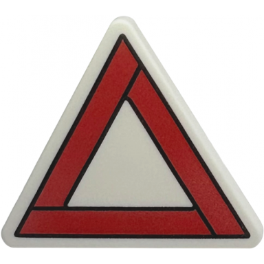 white road sign 2 x 2 triangle with open o clip with red triangle reflector with black outline pattern