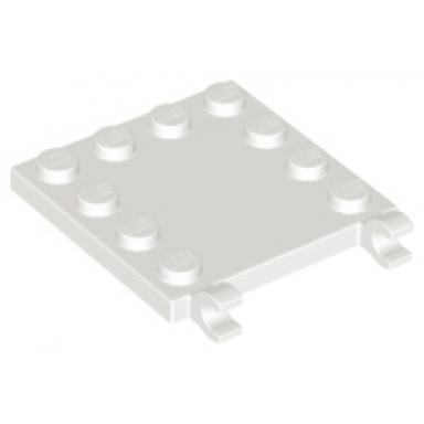 white tile modified 4 x 4 with studs on edges and 2 open o clips horizontal grip
