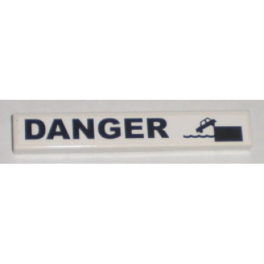 white tile 1 x 6 with black danger and falling car pattern sticker - set 8196