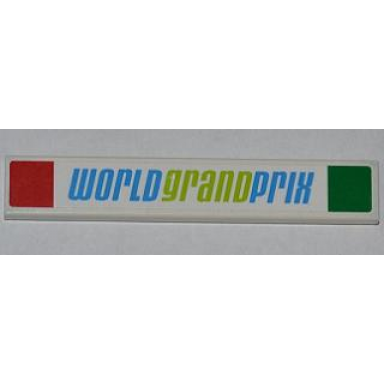 white tile 1 x 6 with red and green squares and world grand prix pattern sticker - set 8678