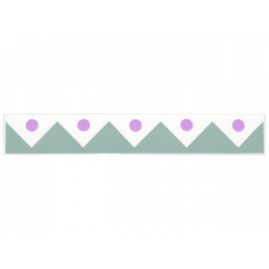 white tile 1 x 6 with sand green edge triangles and 5 lavender dots pattern