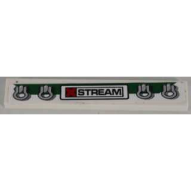 white tile 1 x 6 with 4 silver tow loops and black and red xstream pattern sticker - set 8864