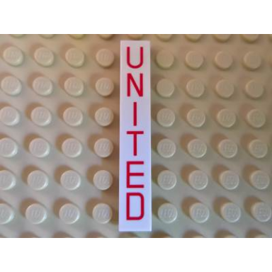 white tile 1 x 6 with red united pattern