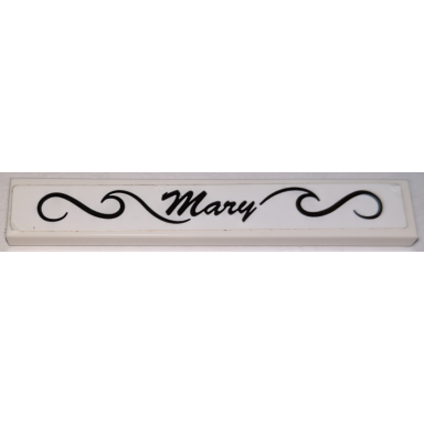 white tile 1 x 6 with black script mary pattern sticker - set 60147