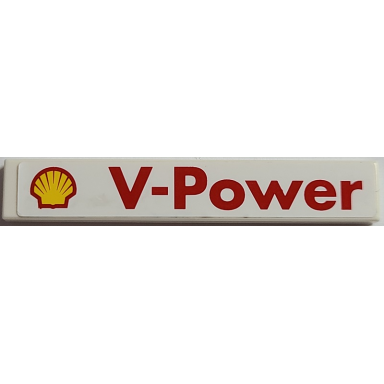 white tile 1 x 6 with shell logo and red v-power large pattern sticker - set 8157