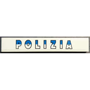 white tile 1 x 6 with blue and white polizia pattern sticker - set 8214