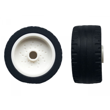 white wheel 18mm d x 12mm with pin hole and stud dotted brake rotor lines with black tire 24 x 12 low 66727 18977