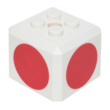 white brick modified cube 4 studs on top with red circle pattern on all sides super mario toad cap