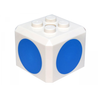 white brick modified cube 4 studs on top with blue circle pattern on all sides super mario blue toad cap