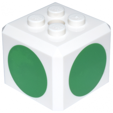 white brick modified cube 4 studs on top with green circle pattern on all sides super mario green toad cap