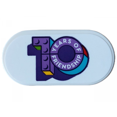 white tile round 2 x 4 oval with 10 years of friendship pattern sticker - set 4002022